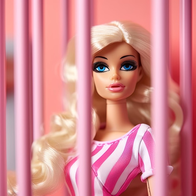 Barbie con el traje rosa de cerca