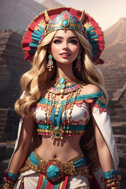 Barbie con el traje de Teotihuacan