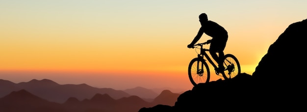 Foto barbudo brutal de esportes em uma bicicleta de montanha moderna. bela vista da montanha.