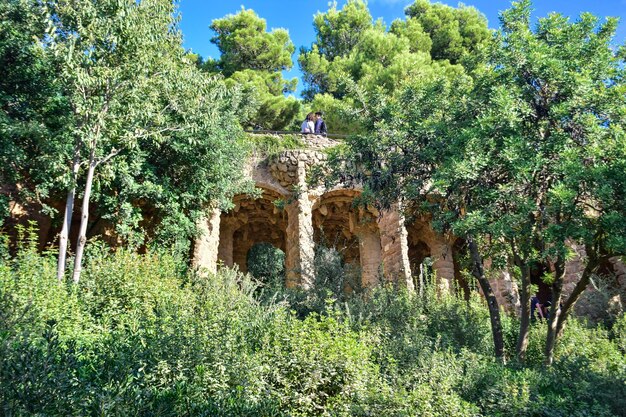 Barcelona Espanha 3 de outubro de 2019 Arquitetura no Parque Guell pelo arquiteto Gaudi no outono em Barcelona Espanha