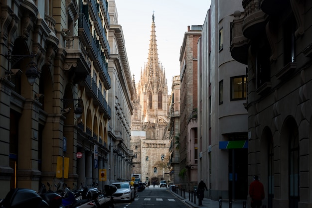 Barcelona-Kathedrale während des Sonnenaufgangs, Barri Gothic Quarter in Barcelona, Katalonien, Spanien.