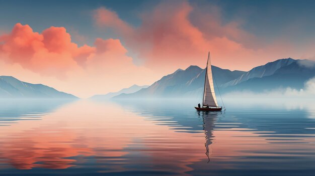 Barco a vela flutuando na água em um dia nublado