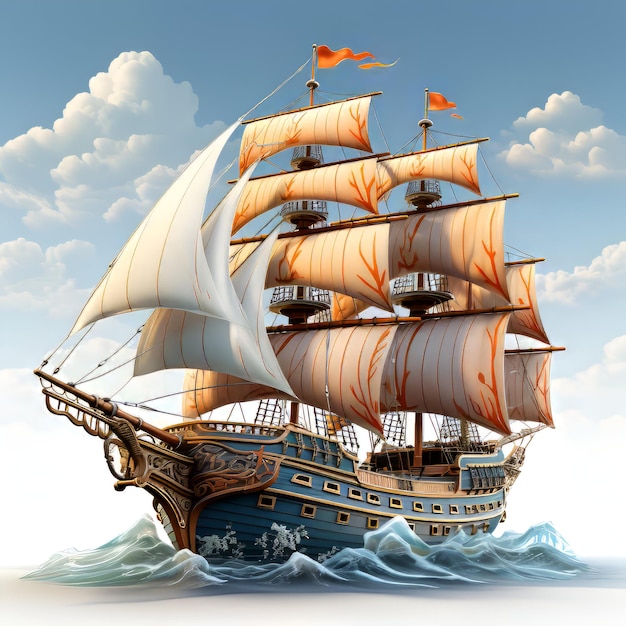 barco a vela no céu com nuvens 3D ilustração digitalmente renderizada