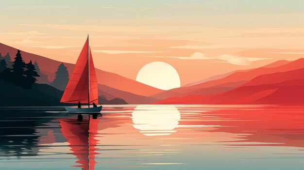 Barco a vela no pôr-do-sol pacífico e sereno 1