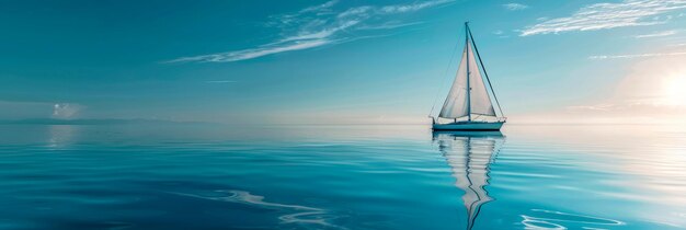 Foto barco a vela num mar calmo velas brancas aventura de verão estilo de vida náutico horizontes infinitos