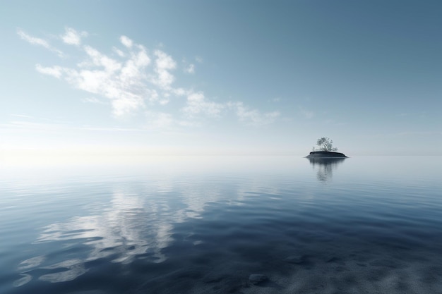 Un barco en el agua con un cielo azul y nubes.