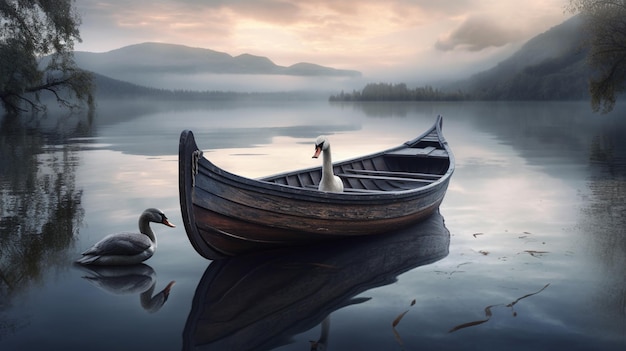 Un barco en el agua de un lago.