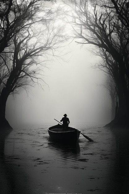 barco en el agua negro blanco