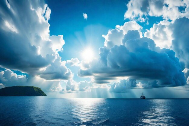 Foto un barco está en el agua con nubes en el cielo