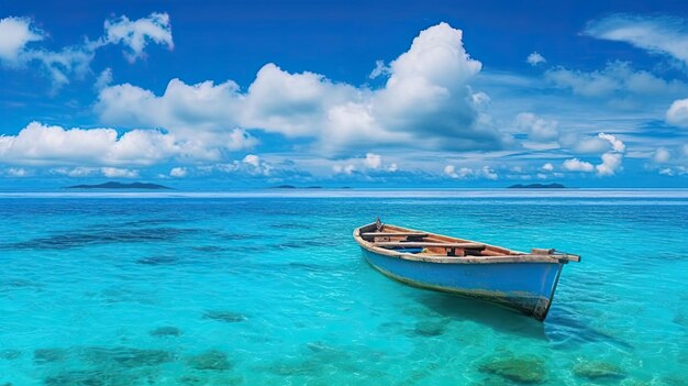 Barco en el agua del océano turquesa contra el cielo azul