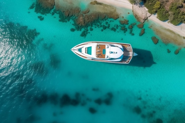 Un barco en el agua con la palabra yate en el fondo.