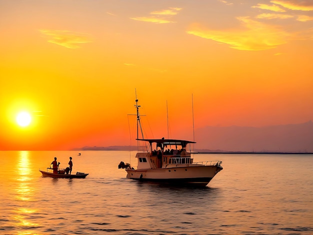 el barco al atardecer con los turistas al atardeecer