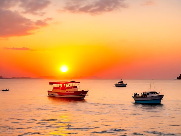 el barco al atardecer con los turistas al atardeecer