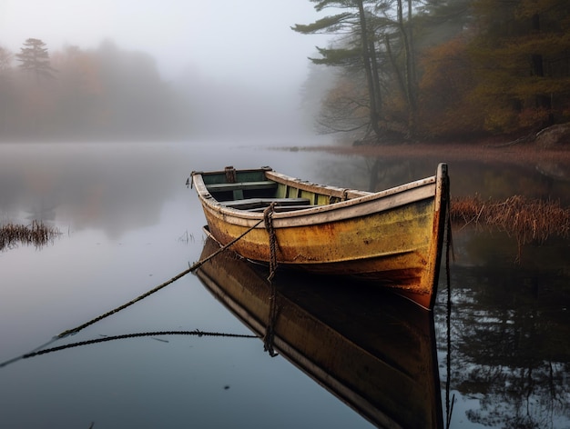 Barco amarrado en el lago