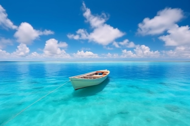 barco arafed no meio do oceano com uma corda generativa ai