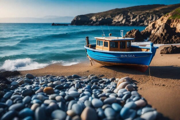 Foto un barco azul con la palabra trópico en el lado