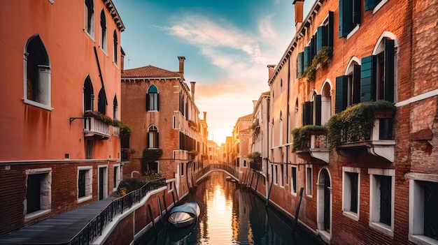 Un barco en un canal de Venecia