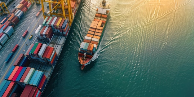 Foto un barco de carga navegando a través de un puerto ocupado