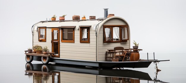 Foto un barco con una casa en el agua