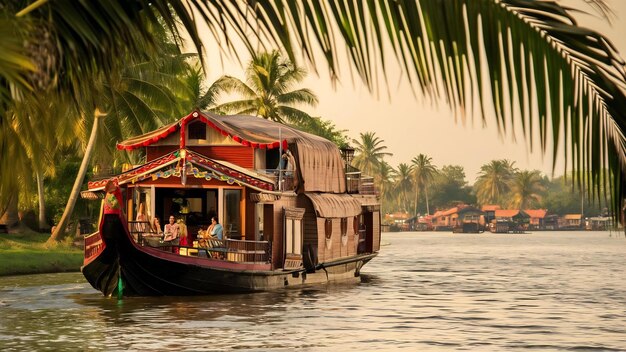 Foto barco-casa em kerala backwaters índia