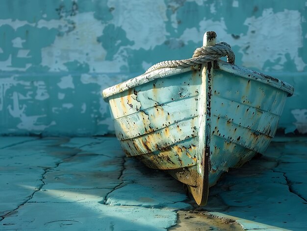 Foto barco como silhueta corda sombra lançada na parede torcida e texto foto criativa de fundo elegante