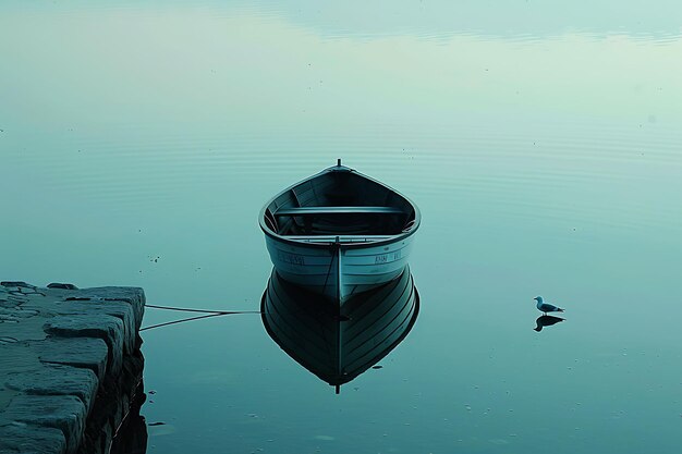 Barco como silueta de muelle sombra echada en la pared alargada y Sk foto creativa de fondo elegante