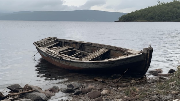 Barco dañado por el lago