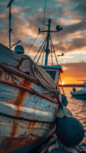 Barco de pesca a flutuar na água