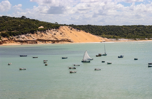 Barco de pesca com vela aberta na Baia Formosa Rio Grande do Norte Brasil