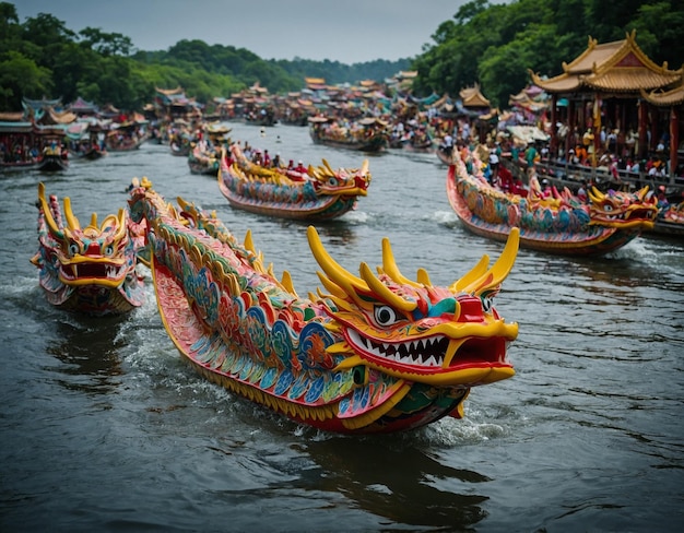 un barco dragón con el número 3 en él está en el agua