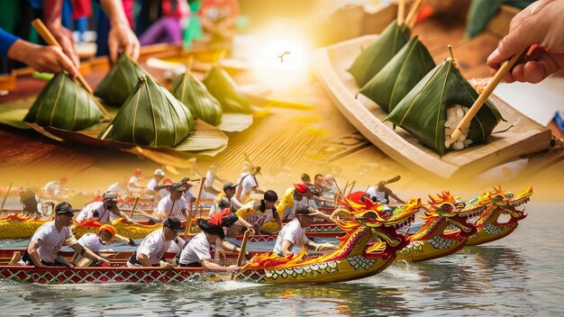 Foto un barco con un dragón en él tiene un barco con personas en él