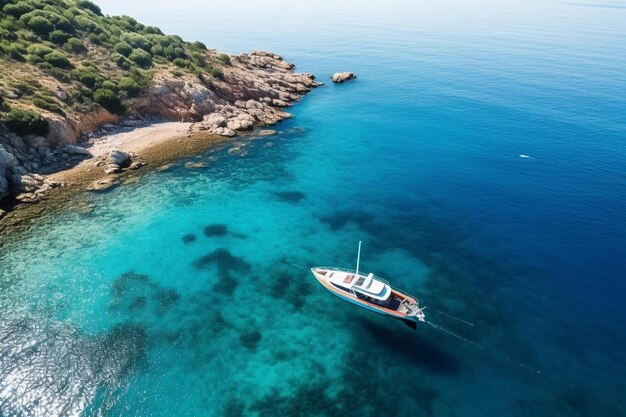 un barco está en el agua con algunos barcos en el agua