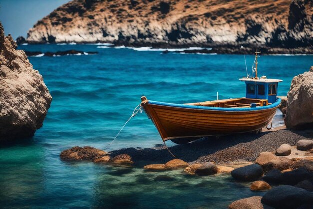 un barco está atado a una cuerda en la playa