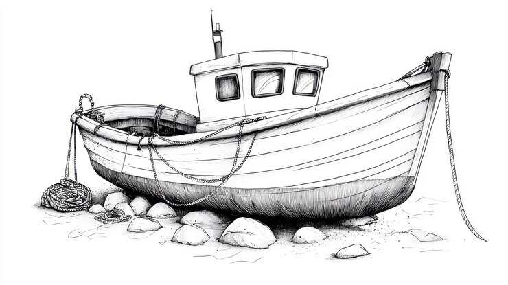 Un barco está atado a una roca en la playa