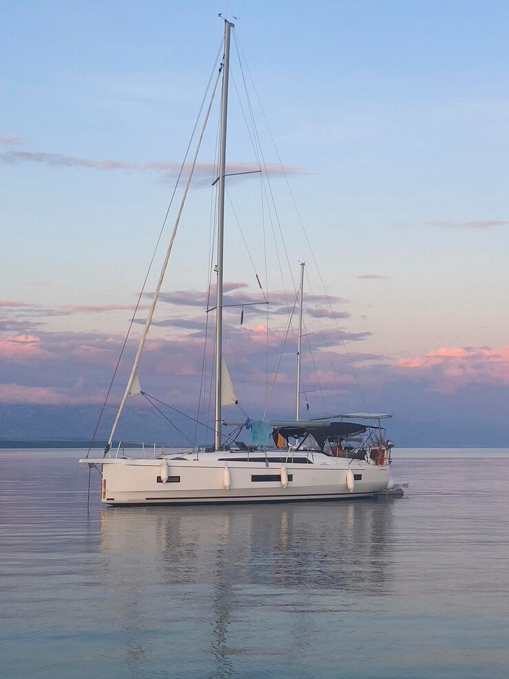 Foto un barco está flotando en el agua con la palabra en el fondo