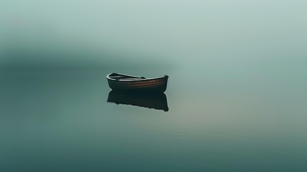 un barco está flotando en el agua con el reflejo del barco en el agua