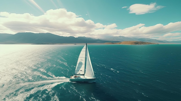 El barco está navegando en el azul mar Mediterráneo