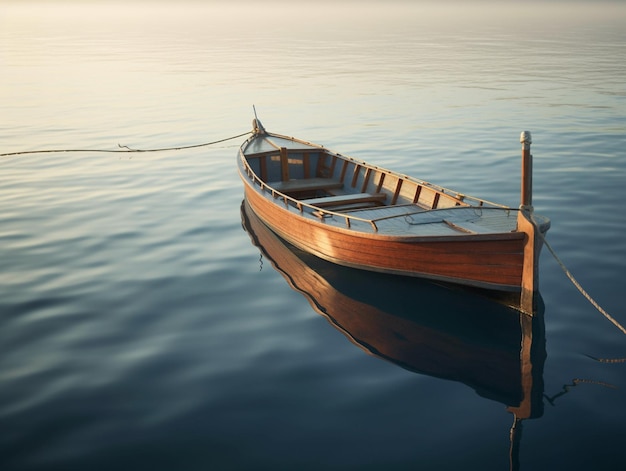 Un barco flota en el agua con la palabra "mar" en el lateral.