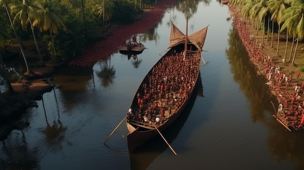 Barco fluvial lotado de passageiros