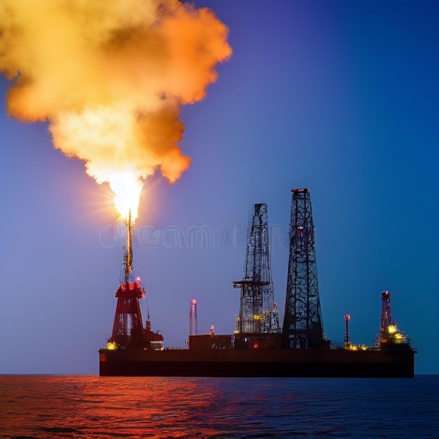 Foto un barco con una gran llama arde en el agua.