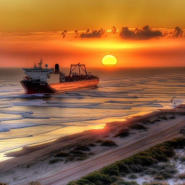 Un barco grande está en el agua.