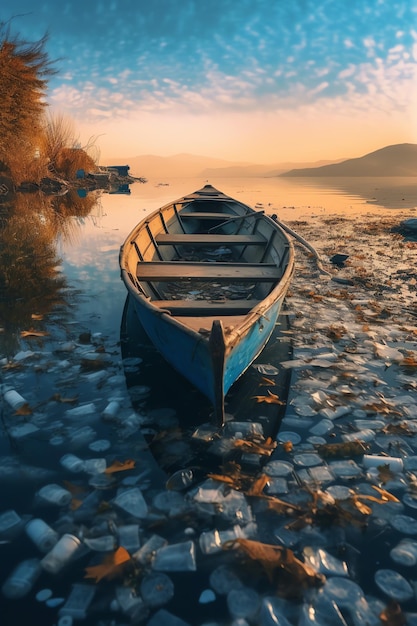 Un barco en el hielo del lago.