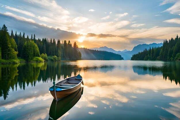 Un barco en un lago en las montañas