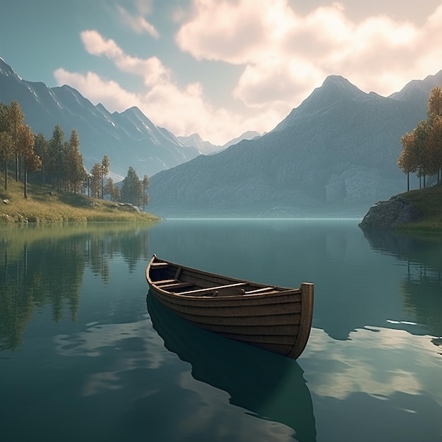 Barco en un lago tranquilo meditativo solo IA generativa