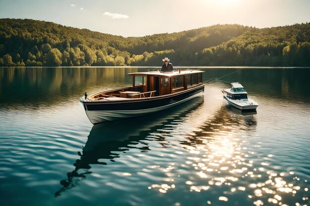 un barco en el lago