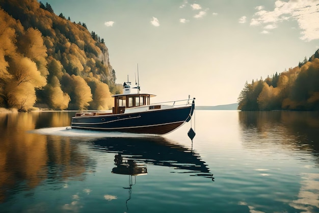 un barco en el lago