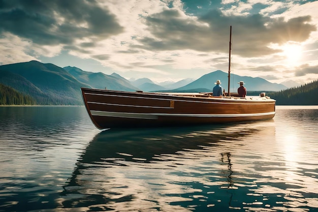 un barco en el lago