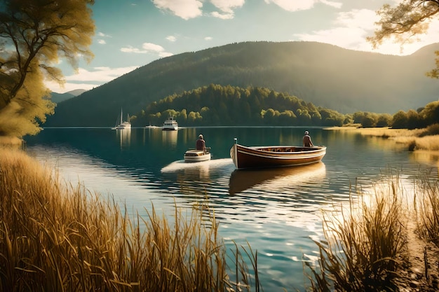 un barco en el lago