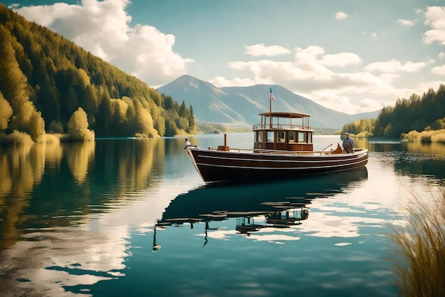 un barco en el lago