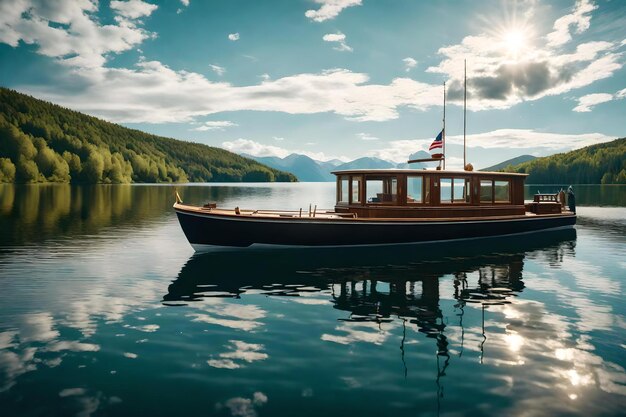 un barco en el lago